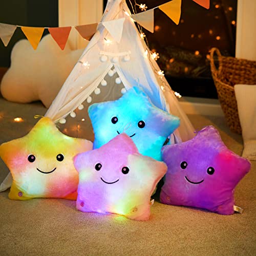 WEWILL 13'' Creative Twinkle Star Glowing LED Night Light Plush Pillows Stuffed Animals Toys Birthday Christmas Holiday Valentines Gifts for Toddlers Girls(Yellow) - Image 4