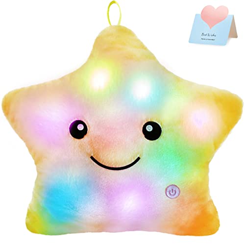 WEWILL 13'' Creative Twinkle Star Glowing LED Night Light Plush Pillows Stuffed Animals Toys Birthday Christmas Holiday Valentines Gifts for Toddlers Girls(Yellow) - Image 1