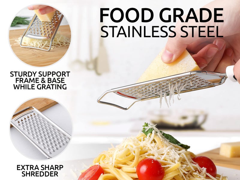 Zulay Kitchen Professional Cheese Grater Stainless Steel - Durable Rust-Proof Metal Lemon Zester Grater With Handle - Flat Handheld Grater For Cheese, Chocolate, Spices, And More - Black - Image 2