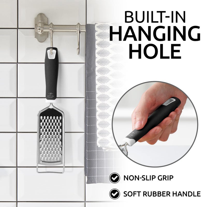 Zulay Kitchen Professional Cheese Grater Stainless Steel - Durable Rust-Proof Metal Lemon Zester Grater With Handle - Flat Handheld Grater For Cheese, Chocolate, Spices, And More - Black - Image 5