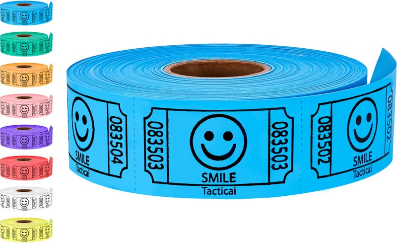 Tacticai 200 Blue Smile Raffle Tickets (8 Colors Available), Single Roll, 2" X 1" Ticket For Events, Entry, Class Reward, Fundraiser & Prizes - Image 1