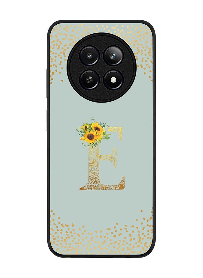 Rugged Black edge case for Realme 12 / Realme 12x, Slim fit Case Cover - Custom Monogram Initial Letter Floral Pattern Alphabet - E (Light Grey )