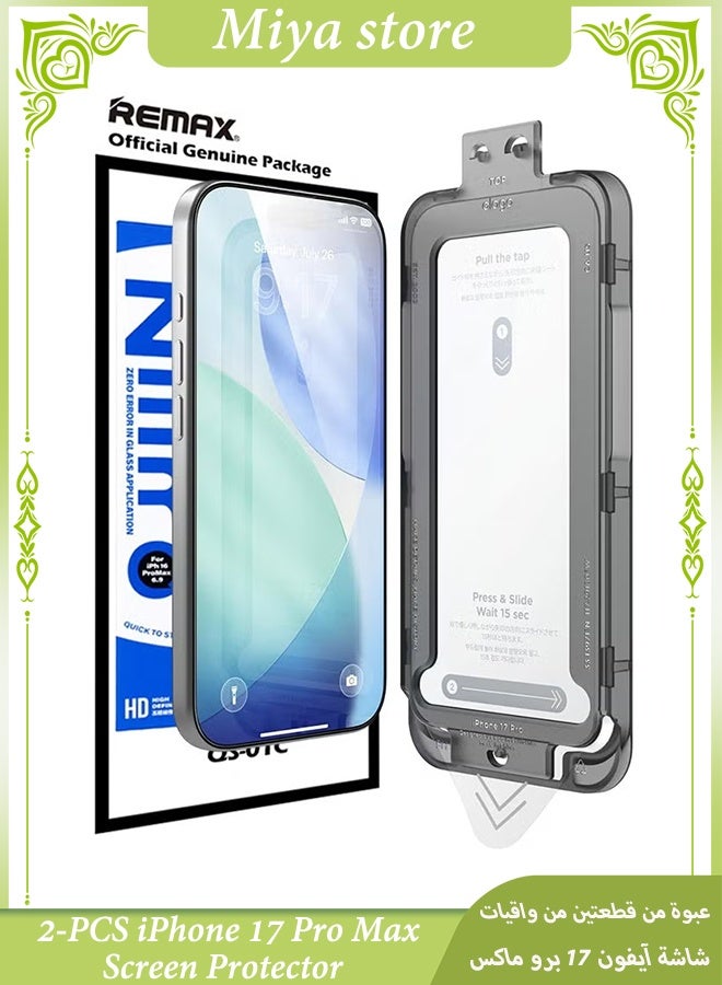 REMAX 2-Pack iPhone 17 Pro Max Screen Protector ，With Ultra HD Clear， With Auto Alignment Kit，Scratch Resistant, Easy Installation, Anti-Fingerprint, Bubble Free Glass Film - Image 1