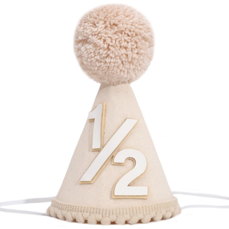 YOUAME Neutral Half Birthday Party Hat Bohemia Cute Cone Hat Pale Beige Unisex 03 Years