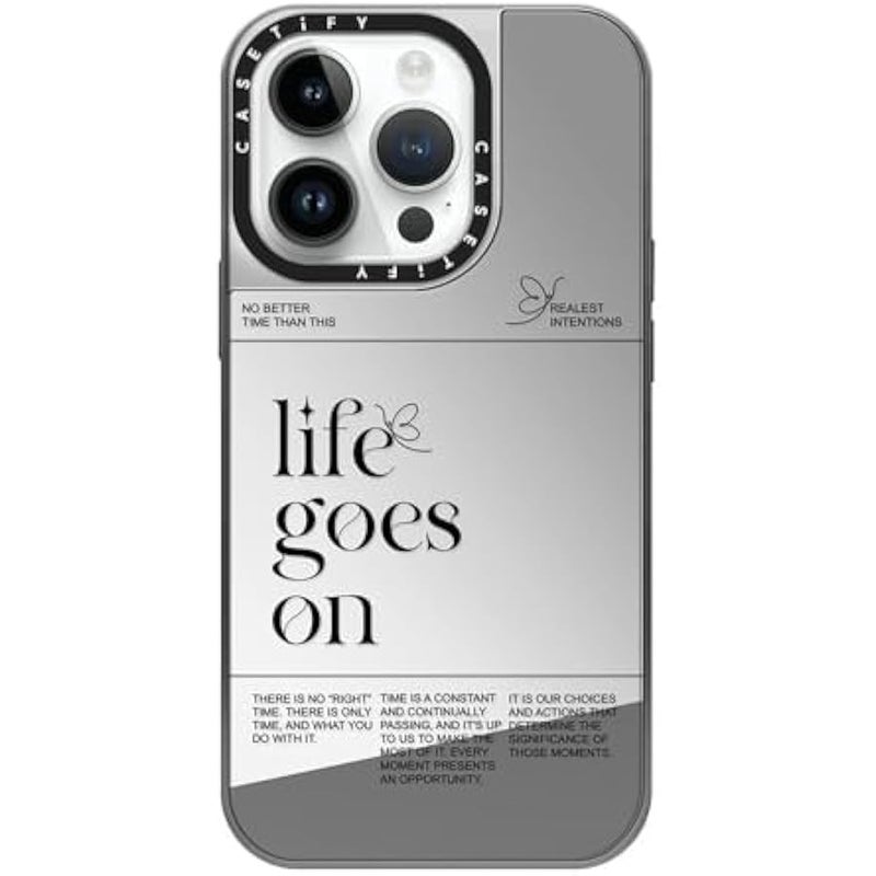 Casetify Mirror Case for iPhone 14 Pro Compatible with Magsafe - Life Goes On - Silver on Silver - Image 1