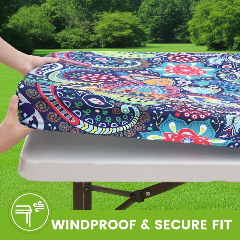 Smiry Spandex Fitted Tablecloth for 6 Foot Rectangle Tables, Washable Picnic Table Cover with Elastic, Stretch Reusable Table Cloth for Outdoor, Camping, Dining & Kitchen (Paisley, 30"x72") - Image 3