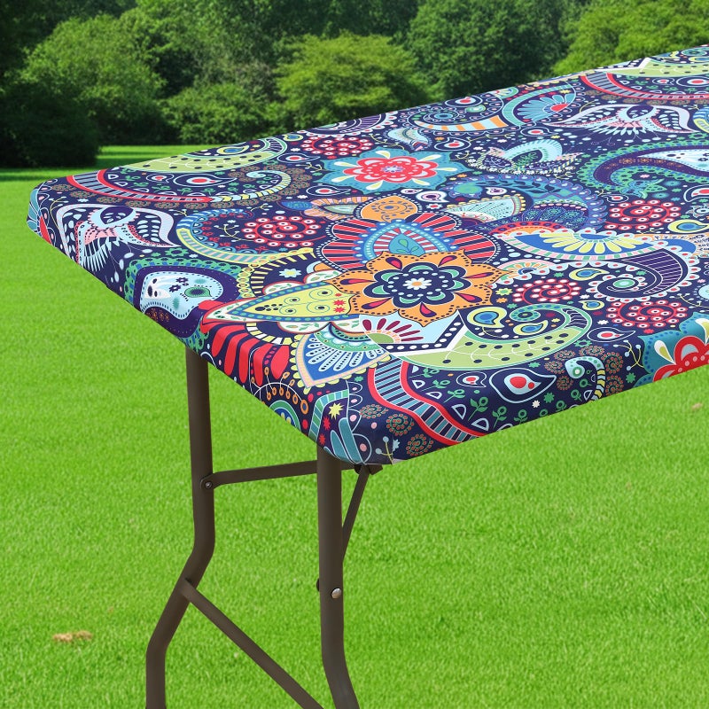 Smiry Spandex Fitted Tablecloth for 6 Foot Rectangle Tables, Washable Picnic Table Cover with Elastic, Stretch Reusable Table Cloth for Outdoor, Camping, Dining & Kitchen (Paisley, 30"x72") - Image 1