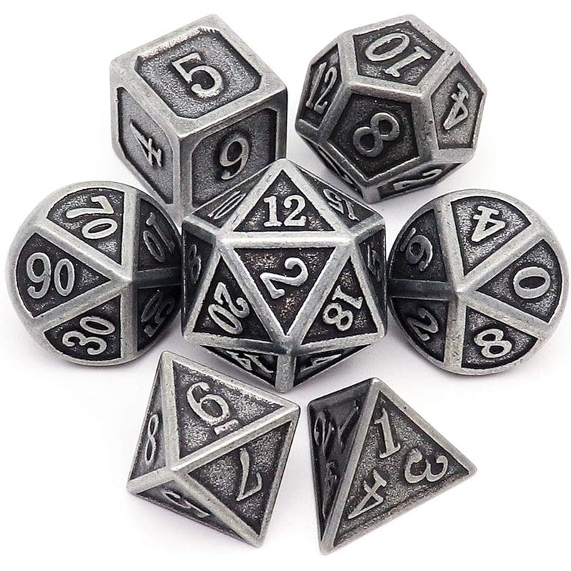 Haxtec Antique Iron Metal Dice Set 7 Die D&D Dice for DND Dungeons and Dragons TTRPG - Image 1