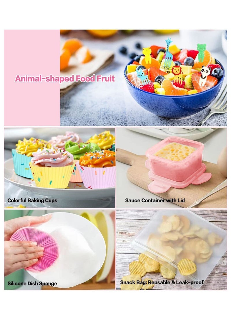 Y&D 27 PCs Bento Box Lunch Kit, Stackable 3-in-1 Compartment Japanese Set w/ Soup Cup Sauce Can, Spoon Fork, Cake Cups, Fruit Picks, Snack Bags, Leakproof Container for kids and Adults - Image 2