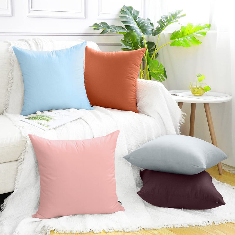 Coddsmz 6 Pack Decorative 100% Cotton Pillow Covers Square Cushion Cover Solid DIY Throw Pillowcase for Home Bed Sofa Halloween Christmas Light Blue 6 Pack-18"" x 18""/45x45cm - Image 2