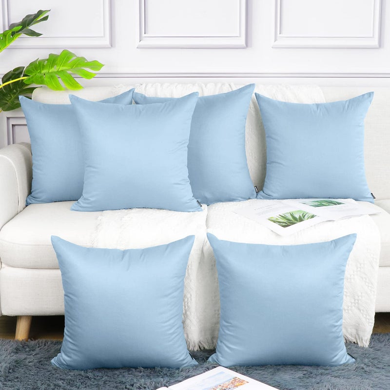 Coddsmz 6 Pack Decorative 100% Cotton Pillow Covers Square Cushion Cover Solid DIY Throw Pillowcase for Home Bed Sofa Halloween Christmas Light Blue 6 Pack-18"" x 18""/45x45cm - Image 1