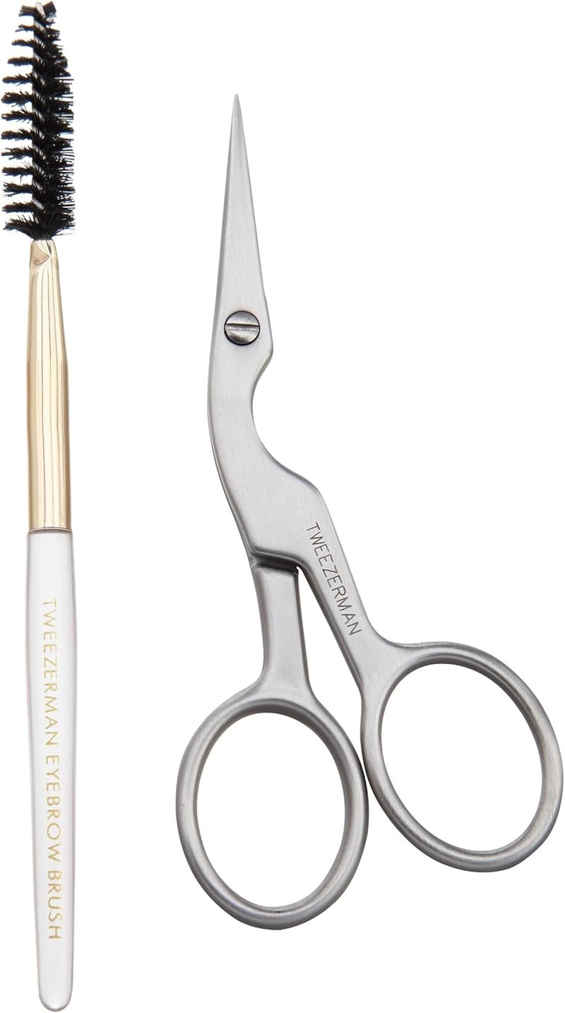 Tweezerman Brow Shaping Scissors and Brush - Stainless Steel Eyebrow Trimming Scissors for Women and Men - Image 1