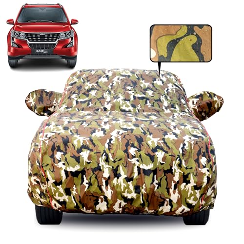 Slamio Waterproof Car Body Cover for Mahindra XUV 500 with Mirror Pocket, Soft Cotton Lining, Triple Stitched, Full Bottom Elastic (Heat Resistant Jungle Print with Red Piping) - Image 1