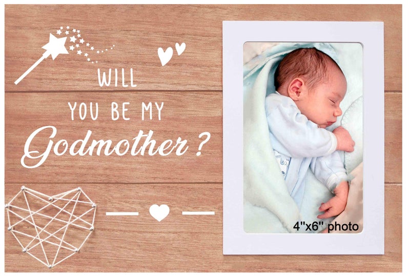 NZY Godmother Proposal Gifts for Best Friends Sister Bestie BFFWill You Be My GodmotherNew Godmom Announcement GiftsPromoted to Godmom to BeBaby Presents ShowerWooden Picture Frame Photo Frame