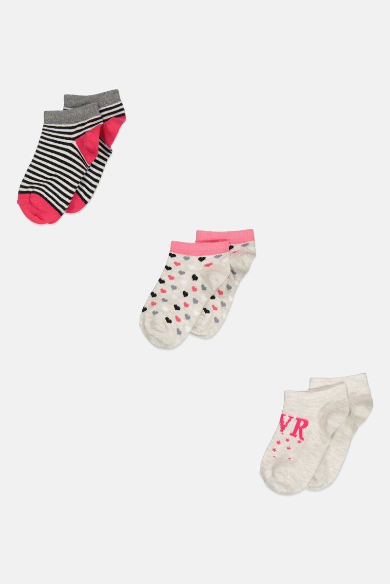 XOXO Kids Girl 3 Pairs Allover Print Socks, Beige  - Image 1