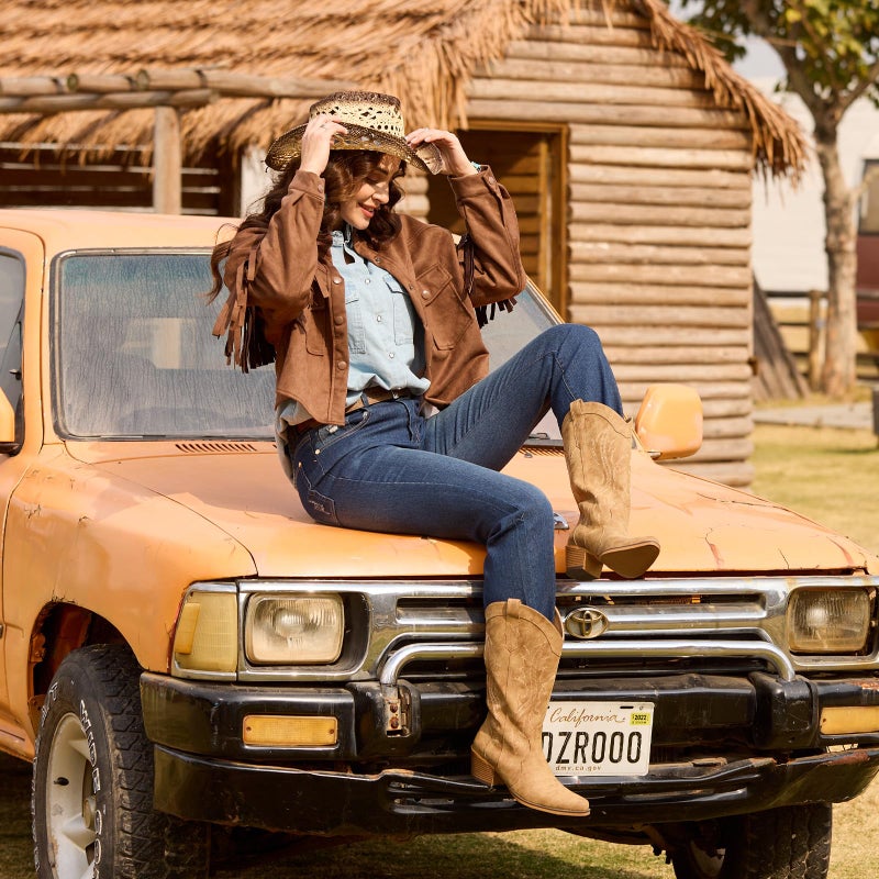 IUV Cowboy Boots For Women Western Cowgirl Boots with Chunky Heel Mid Calf Snip Toe Ideal for low insteps - Image 2