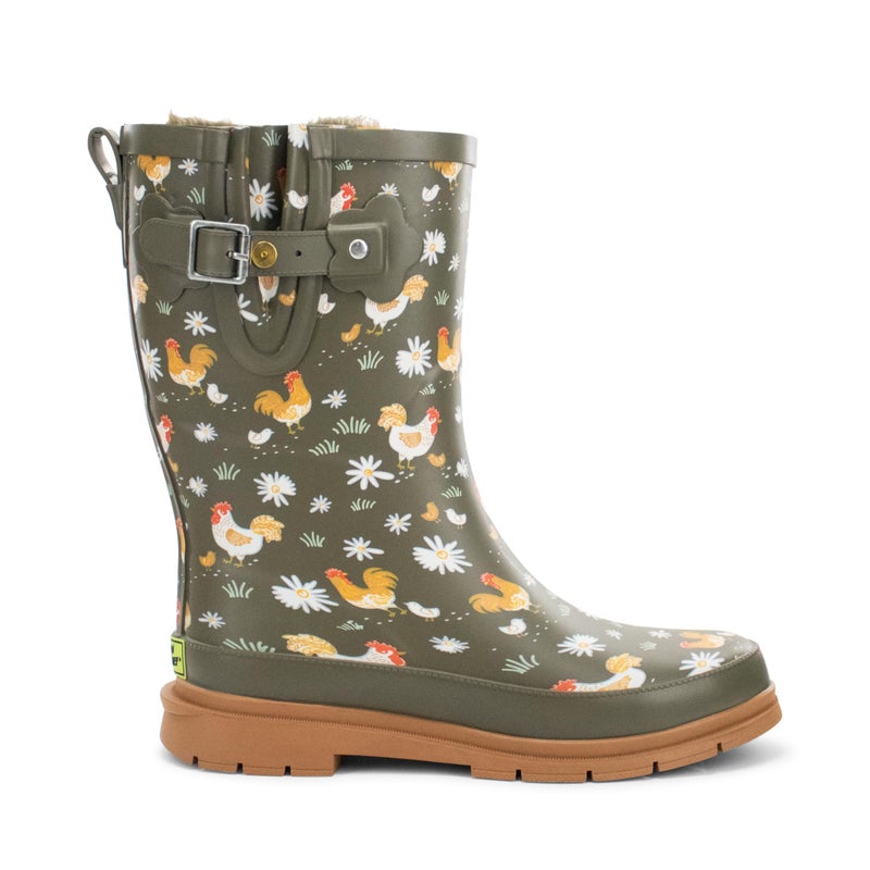 Western Chief Women's Printed Mid Rain Boots Durable Waterproof Design with Adjustable Buckle, Feathered Faux Fur, 10 - Image 2