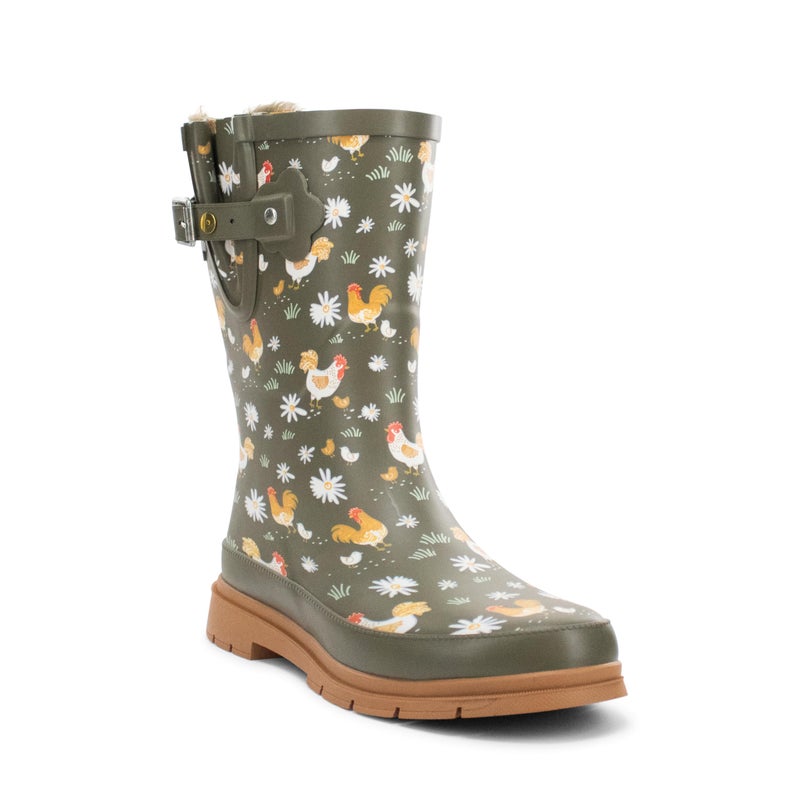 Western Chief Women's Printed Mid Rain Boots Durable Waterproof Design with Adjustable Buckle, Feathered Faux Fur, 10 - Image 1