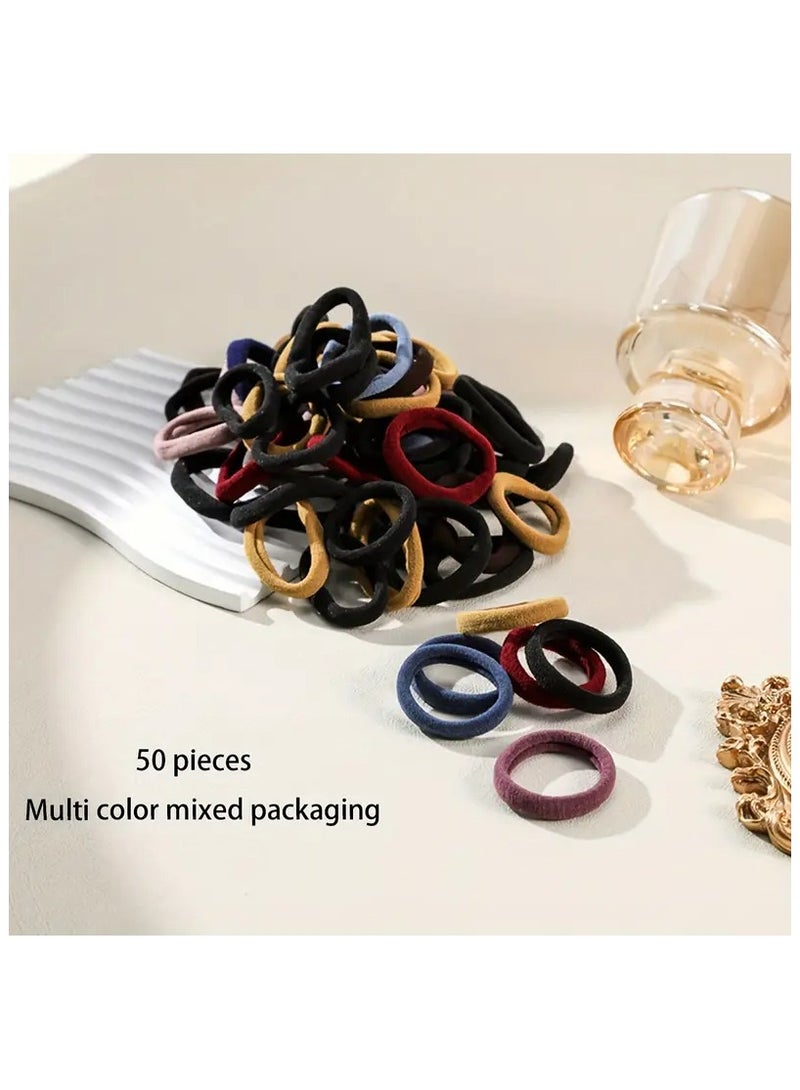 مجموعة من 50 رباط شعر قماش، مرونة عالية، لا تسبب ضرر، ألوان ثابتة، أربطة شعر متينة - Image 1
