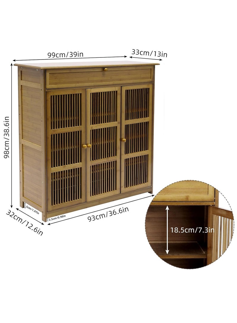 Generic Bamboo Hallway Shoe Cabinet Shoe Rack with 4 Shelves Shoe Cabinet with Designer Drawer Shoe Chest of Drawers for High Heels for Hallway Office Living Room, Brown 98x93x32cm - Image 4