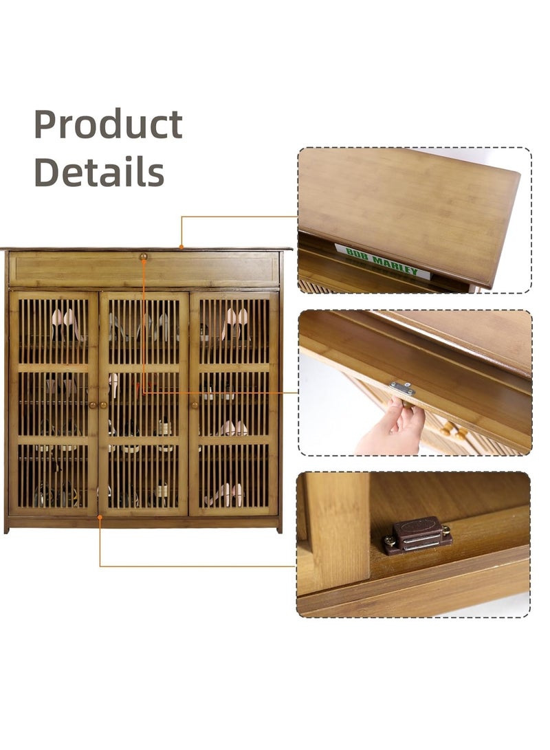Generic Bamboo Hallway Shoe Cabinet Shoe Rack with 4 Shelves Shoe Cabinet with Designer Drawer Shoe Chest of Drawers for High Heels for Hallway Office Living Room, Brown 98x93x32cm - Image 3