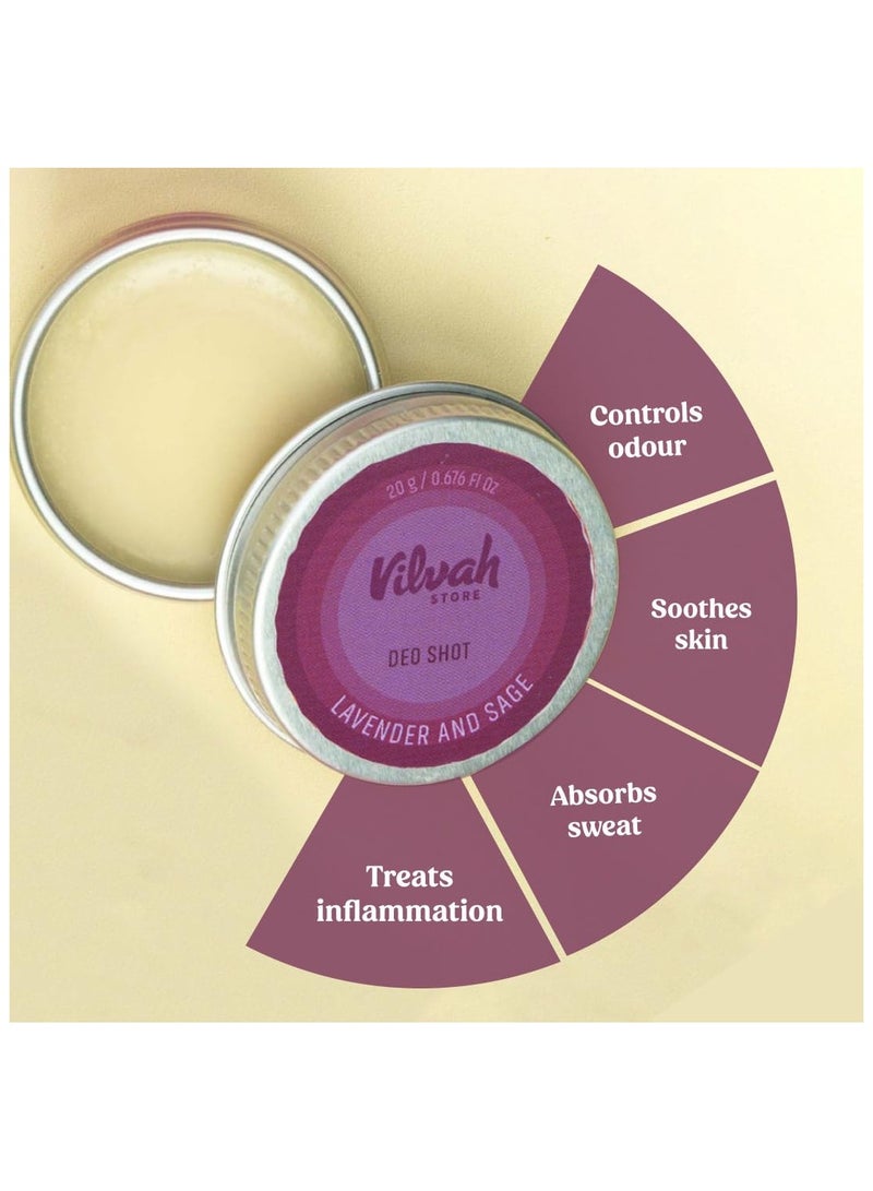 Deo Shot Lavender And Sage | Unisex | controls odor, soothes skin, treats inflammation | with Shea Butter, Lavender and Sage essential oil -  20 g