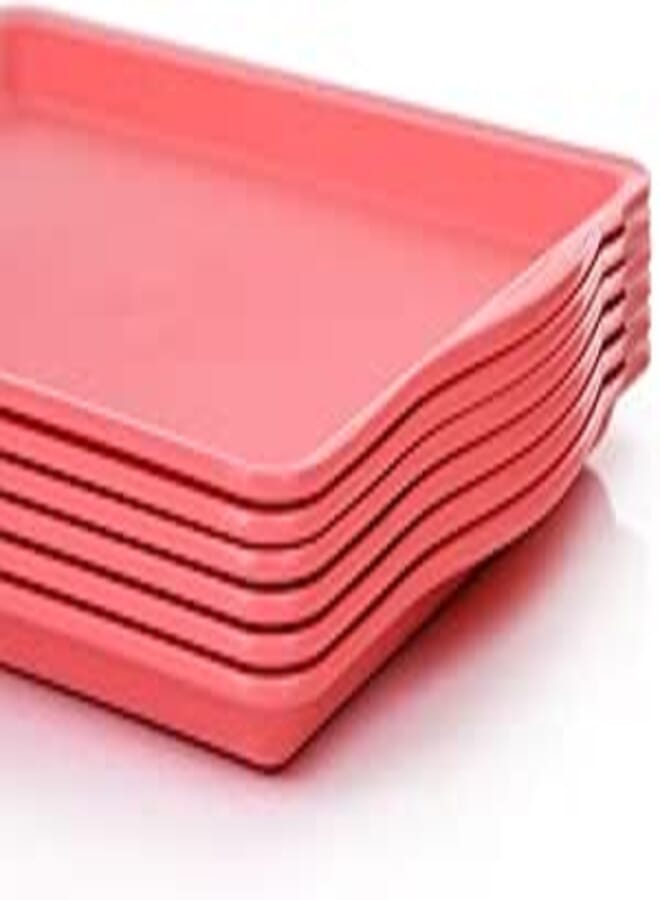 Mintra Home Durable Serving Tray - (6pk, Salmon) Unbreakable, Breakfast, Cafeteria, Fast Food, Handles