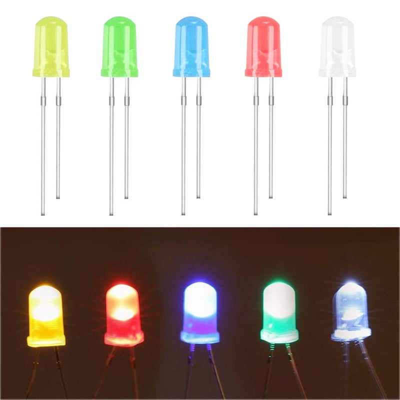 MCIGICM (100 قطعة) MCIGICM 5 مم ثنائيات ضوء LED، مجموعة دارات LED متنوعة لمشاريع العلوم التجريبية (متعددة الألوان - 5 ألوان) - Image 1