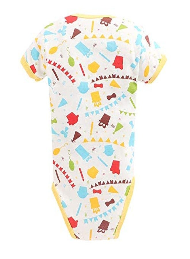 TiniBerry Cotton Baby Bodysuit Short Sleeve Half Romper Pack of 3 Soft & Comfortable for Kids (0-3 Months, Yellow) - Image 3