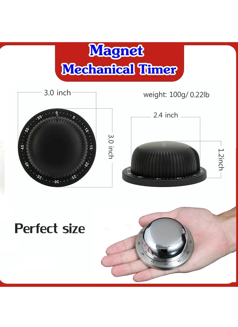 SYOSI - Mechanical Kitchen Timer, No Battery Required Magnetic Cooking Timer, Upgraded 60 Minutes Manual Countdown Timer for Cooking and Baking (Black) - Image 1