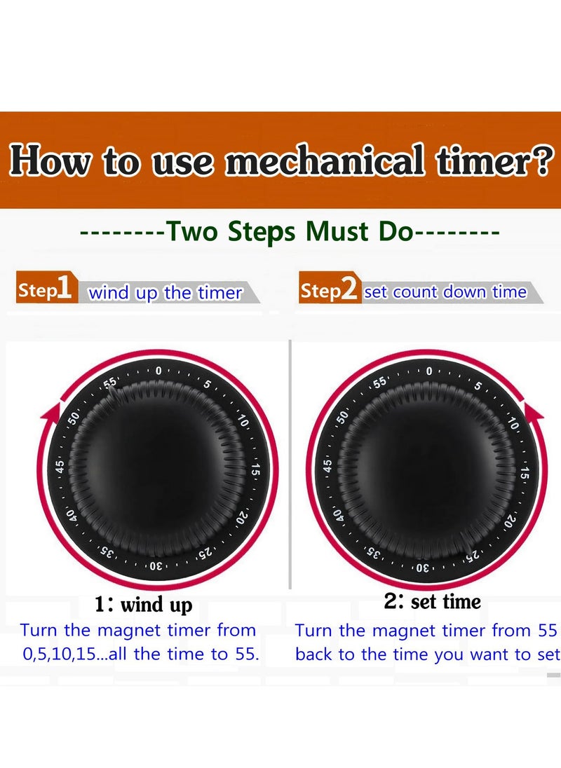 SYOSI - Mechanical Kitchen Timer, No Battery Required Magnetic Cooking Timer, Upgraded 60 Minutes Manual Countdown Timer for Cooking and Baking (Black) - Image 1