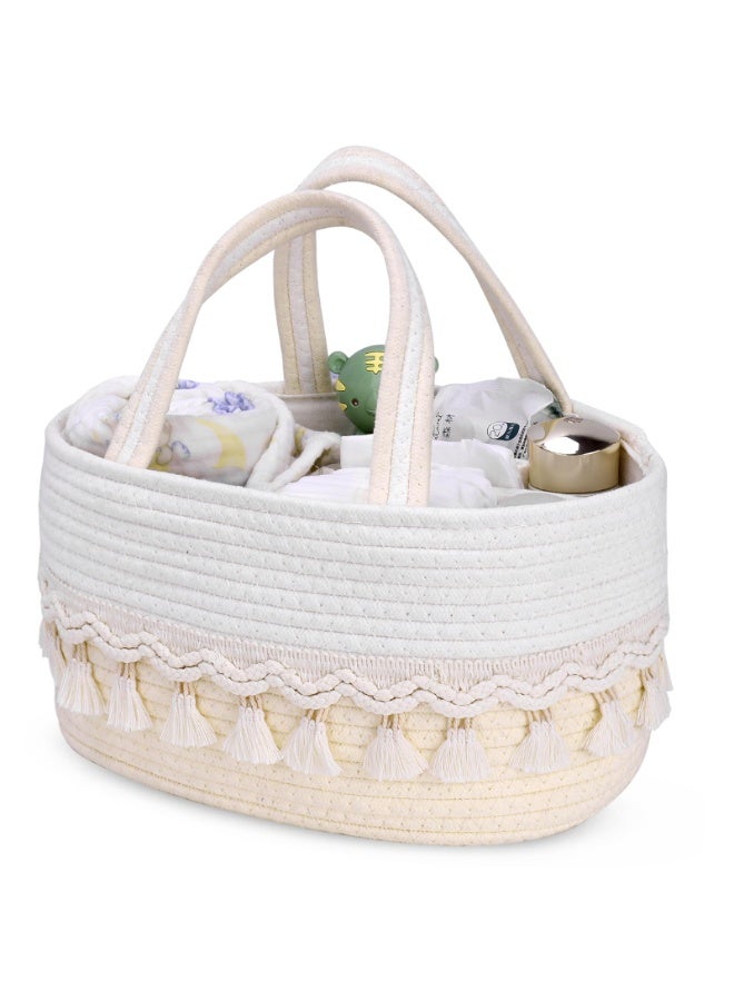 Stylish Diaper Caddy Organizer, Portable Nursery Storage Basket with Tassels - Image 1