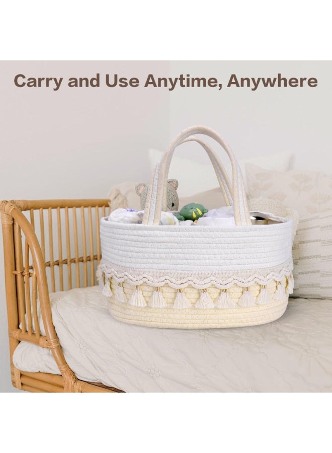 Stylish Diaper Caddy Organizer, Portable Nursery Storage Basket with Tassels - Image 2