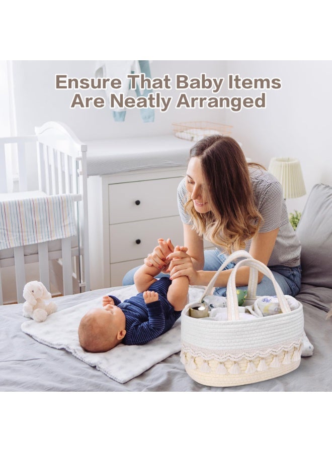 Stylish Diaper Caddy Organizer, Portable Nursery Storage Basket with Tassels - Image 4