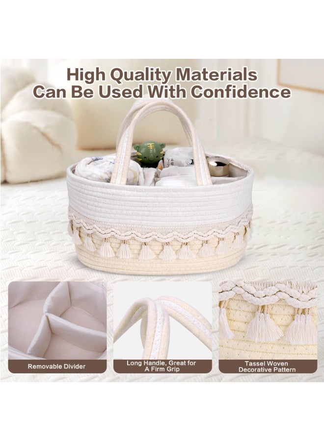Stylish Diaper Caddy Organizer, Portable Nursery Storage Basket with Tassels - Image 3