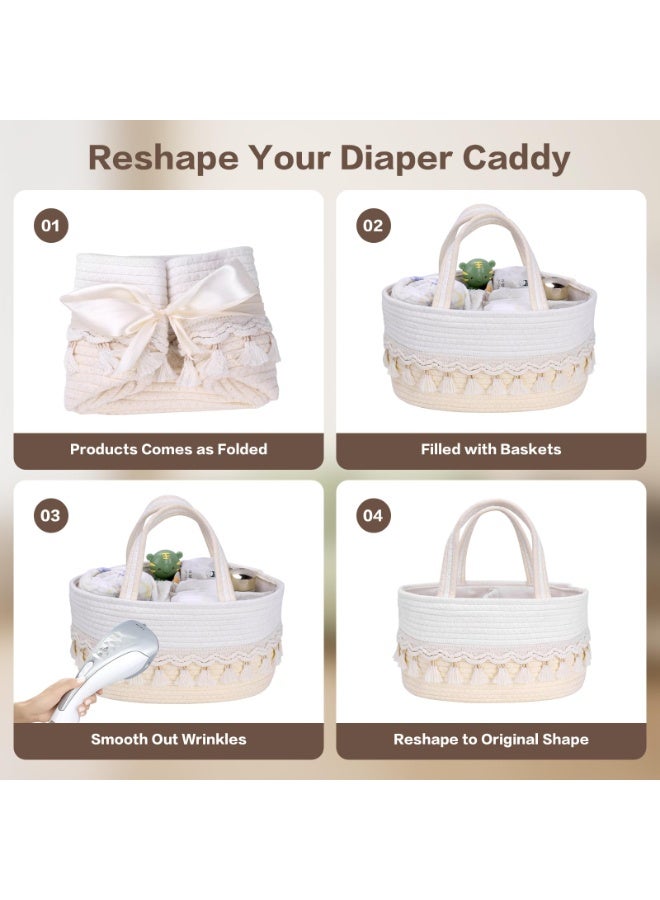 Stylish Diaper Caddy Organizer, Portable Nursery Storage Basket with Tassels - Image 5