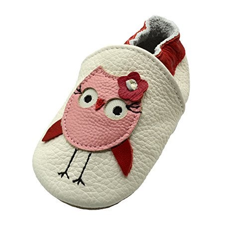 iEvolve Baby Leather Shoes Soft First Walker Shoes Crib Shoes Moccasins for Toddlers(Red Owl, 0-6 Months) - Image 1