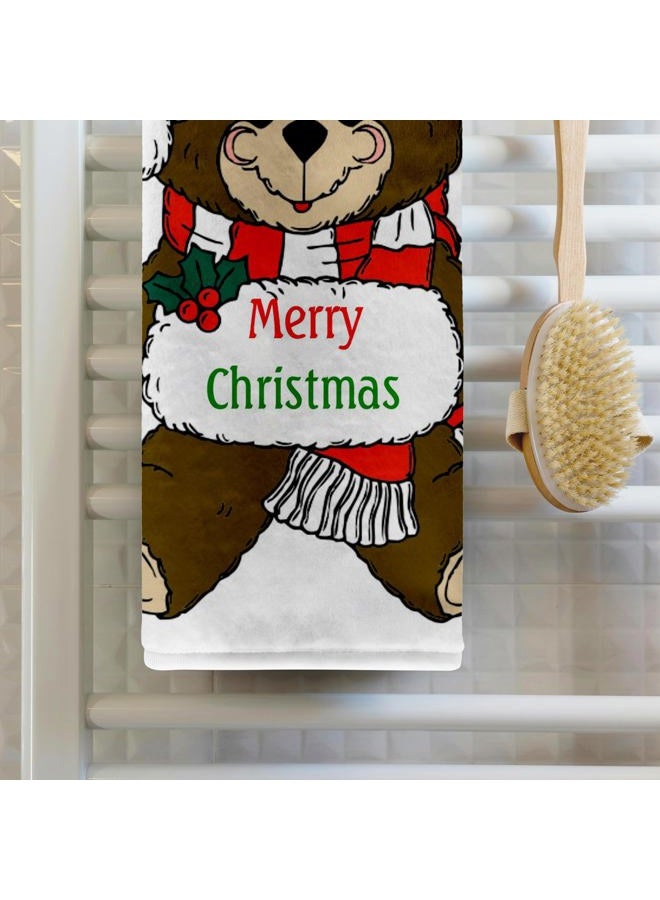 3DROSE 3D Rose Image of Teddy Bear Saying Merry Christmas Hand Towel, 15" x 22" - Image 2