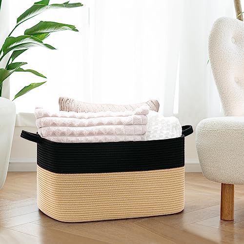Goodpick Large Woven Storage Basket, 21.6" x 14.9" x 11.8" Rectangle Cotton Rope Laundry Basket with Handles, Baby Toy Blanket Storage for Living Room, Bedroom - Image 2