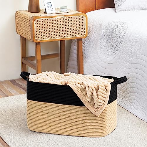 Goodpick Large Woven Storage Basket, 21.6" x 14.9" x 11.8" Rectangle Cotton Rope Laundry Basket with Handles, Baby Toy Blanket Storage for Living Room, Bedroom - Image 5