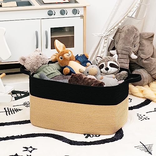Goodpick Large Woven Storage Basket, 21.6" x 14.9" x 11.8" Rectangle Cotton Rope Laundry Basket with Handles, Baby Toy Blanket Storage for Living Room, Bedroom - Image 4
