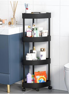 RACK STORE 4 Layer Bathroom Corner Rack,  Kitchen Corner Stand, Black Bathroom Shelf  with Wheels  - Image 1
