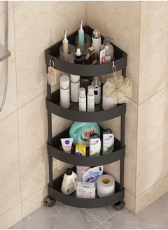 RACK STORE 4 Layer Bathroom Corner Rack,  Kitchen Corner Stand, Black Bathroom Shelf  with Wheels  - Image 4
