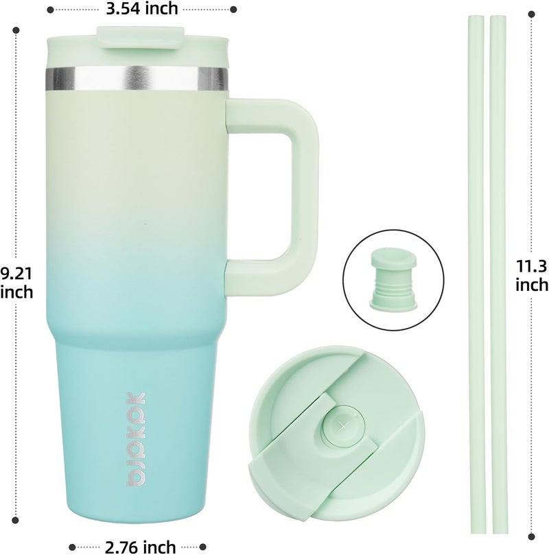 BJPKPK Insulated Tumblers With Handle And Straw 30 oz Stainless Steel Tumbler Cups With Lid,Mint - Image 3
