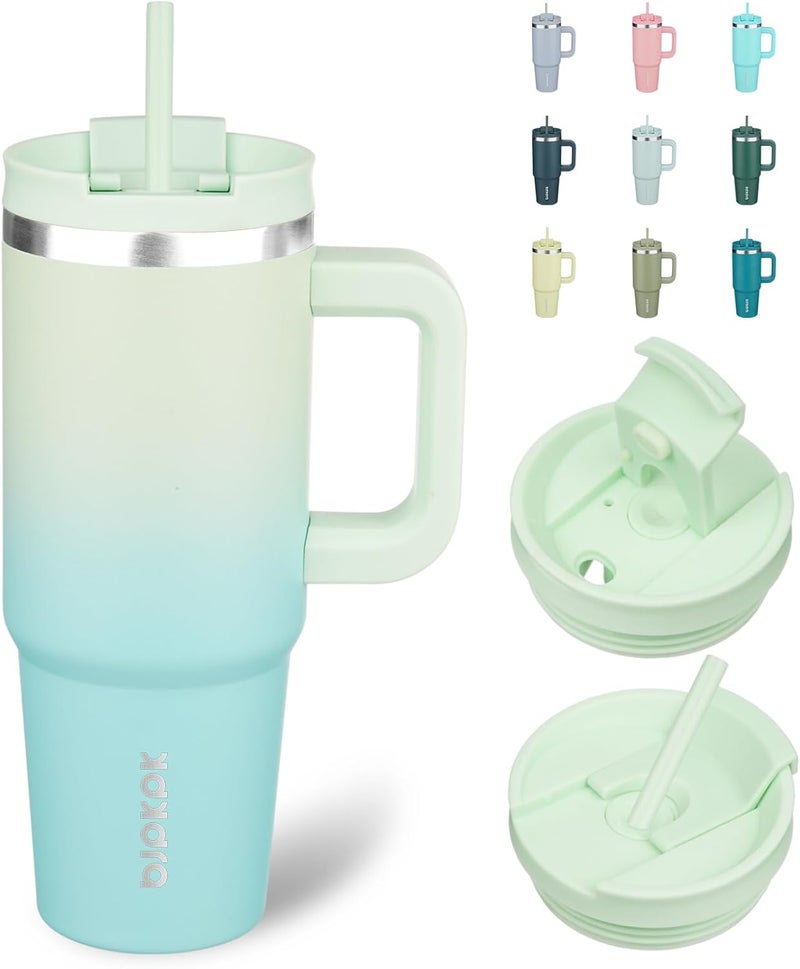 BJPKPK Insulated Tumblers With Handle And Straw 30 oz Stainless Steel Tumbler Cups With Lid,Mint - Image 1