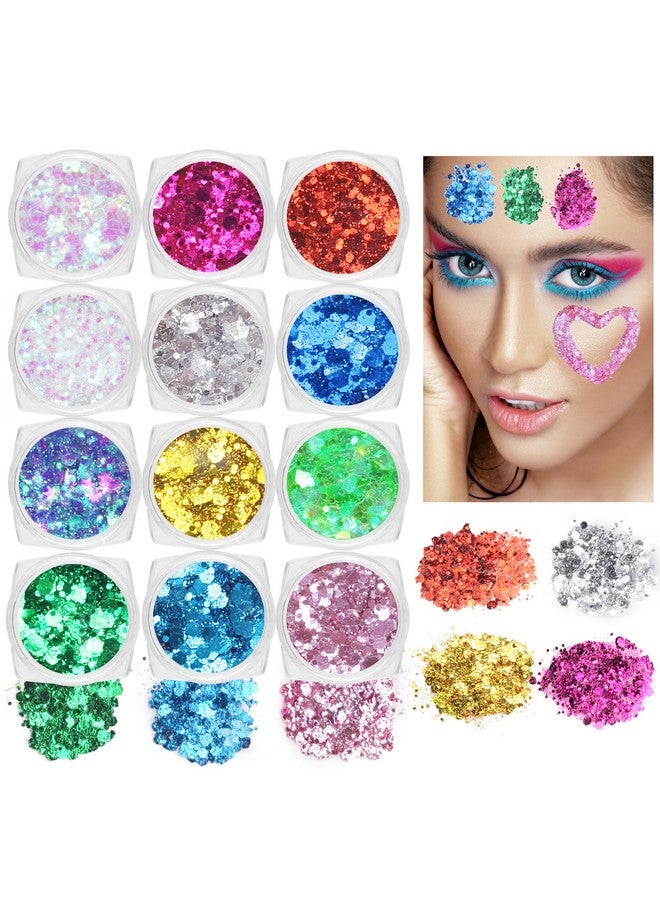 ميكولي لوحة ألوان لامعة للوجه من MEICOLY، 12 لونًا، مجموعة لمعان للجسم، لمعان للوجه، لمعان للشعر الكثيف، جل لامع للوجه والجسم على شكل حورية البحر، مكياج لامع، لمعان لطلاء الوجه للمهرجانات، لمعان للجسم للنساء والأطفال - Image 1