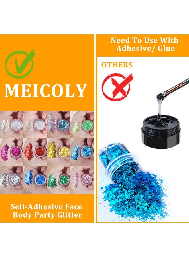 ميكولي لوحة ألوان لامعة للوجه من MEICOLY، 12 لونًا، مجموعة لمعان للجسم، لمعان للوجه، لمعان للشعر الكثيف، جل لامع للوجه والجسم على شكل حورية البحر، مكياج لامع، لمعان لطلاء الوجه للمهرجانات، لمعان للجسم للنساء والأطفال - Image 4