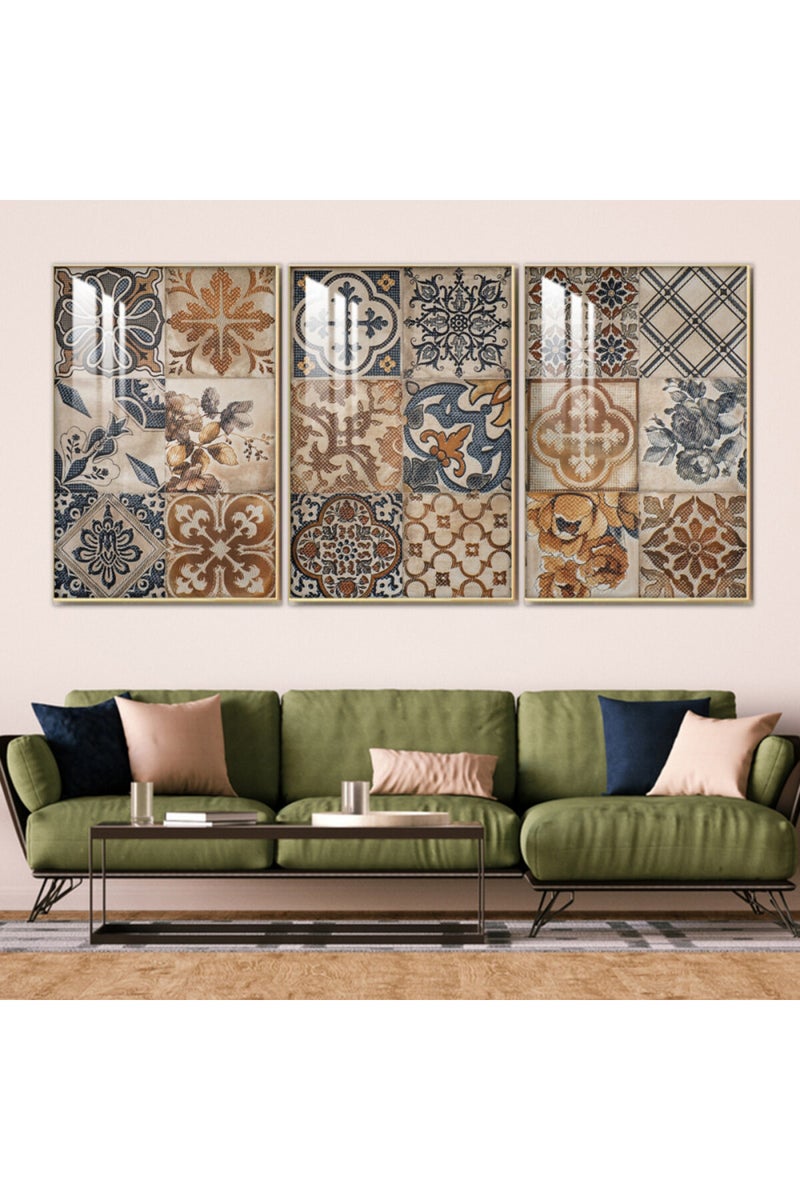 Marktna Three wooden wall painting with a frame and a clear acrylic layer - Image 1