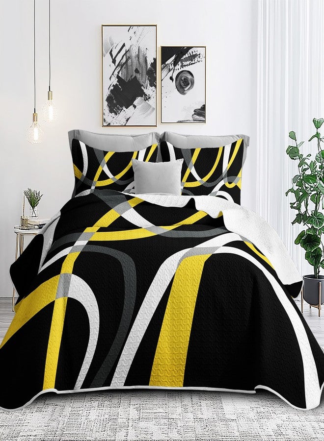 weesire Black and Yellow Bedding King Size with 2 Shams, Modern Stripe Comforter Sets Classic Line Pattern Bedspreads Grey and Yellow Coverlet, 96''x106'' - Image 1