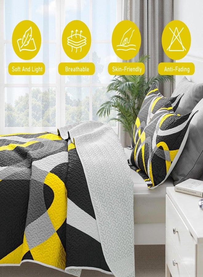 weesire Black and Yellow Bedding King Size with 2 Shams, Modern Stripe Comforter Sets Classic Line Pattern Bedspreads Grey and Yellow Coverlet, 96''x106'' - Image 5